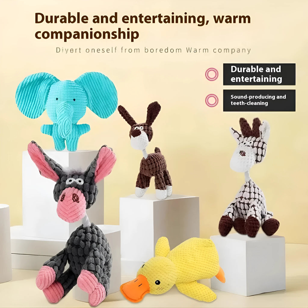 Bite-resistant puppy plush toy in donkey style with pink gray colour, soft plush material for teething