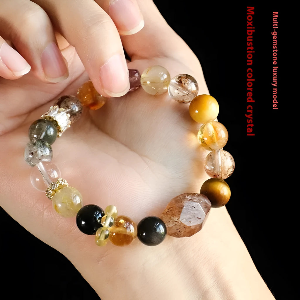 Natural crystal women's bracelet in black gold Super Seven or Duobao crystal types A through F