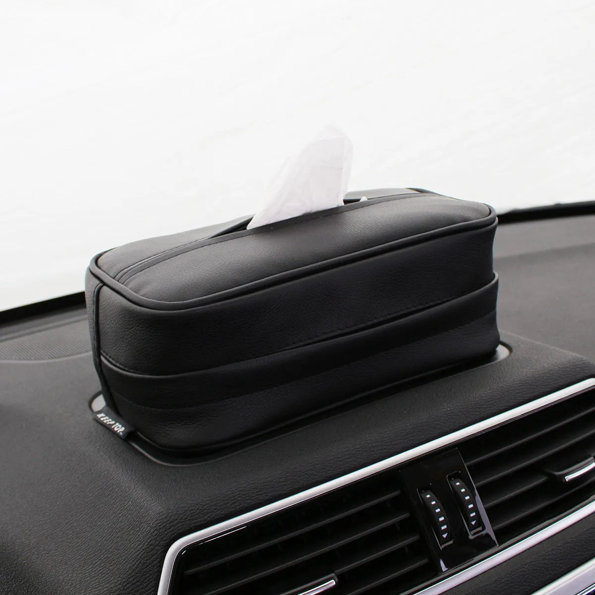 Black PU leather car hanging storage box with paper bag organiser for vehicle interior storage