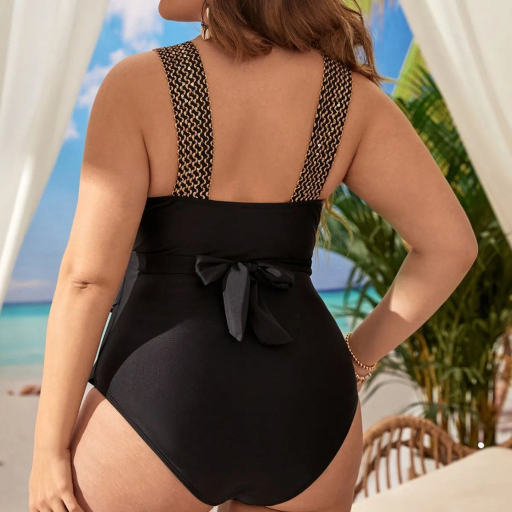 Fashion women's one-piece swimsuit with chest pad, sleeveless polyester swimwear, available in black, peacock blue, dark red, dark pink, brown, sizes 0XL to 4XL