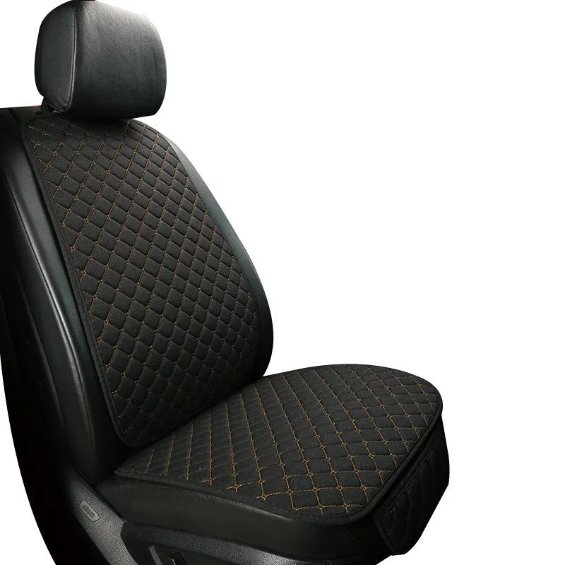 Linen car seat cushion with elastic securing straps in multiple colour options