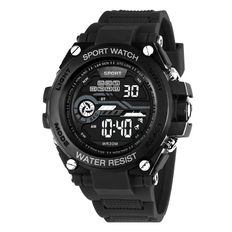 Fashion electronic watch for teenagers available in 10 colours including black, blue, pink, white, green, purple, red, yellow, orange, and silver