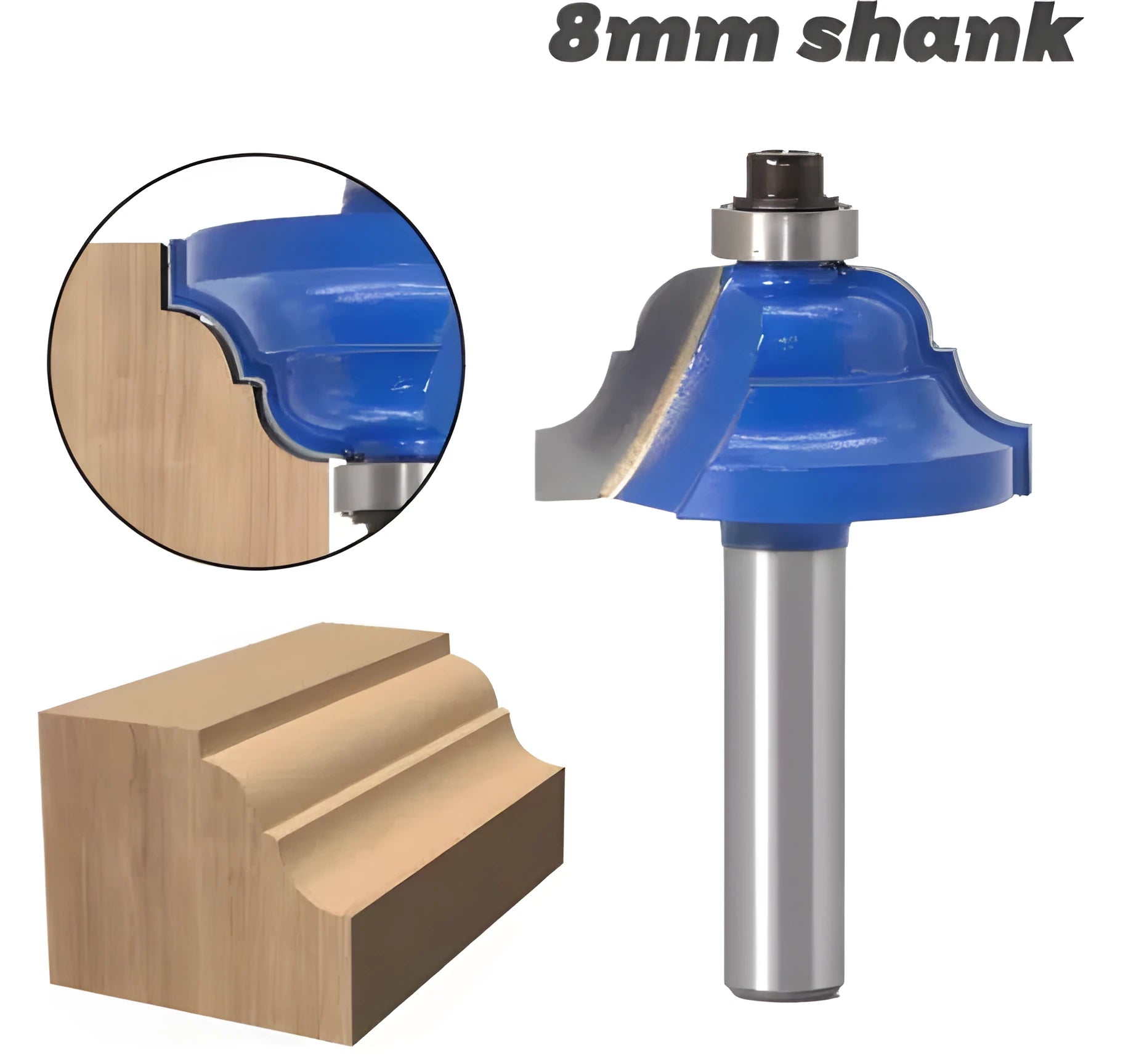 Blue-coated cemented carbide door pattern router bit with 27mm cutting diameter and 6.35mm stem