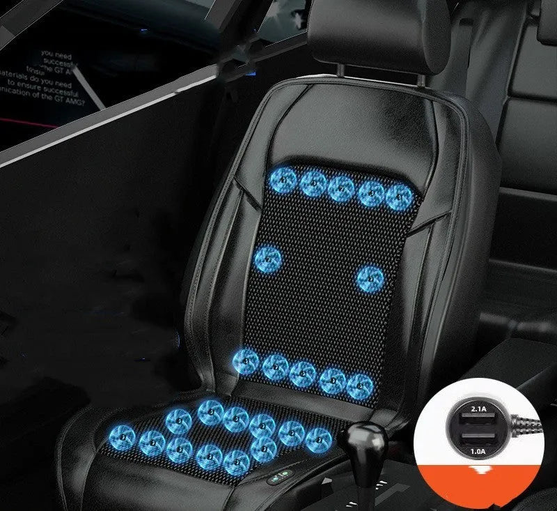 Car seat cooling cushion with ventilation fan system in black colour