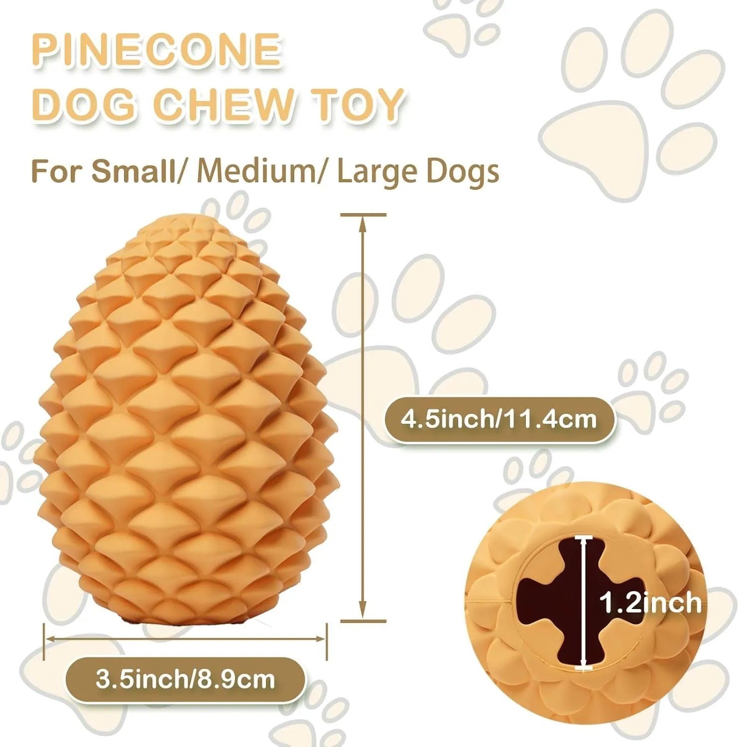 Natural rubber pine cone shaped dog toy with treat dispenser for medium and large dogs