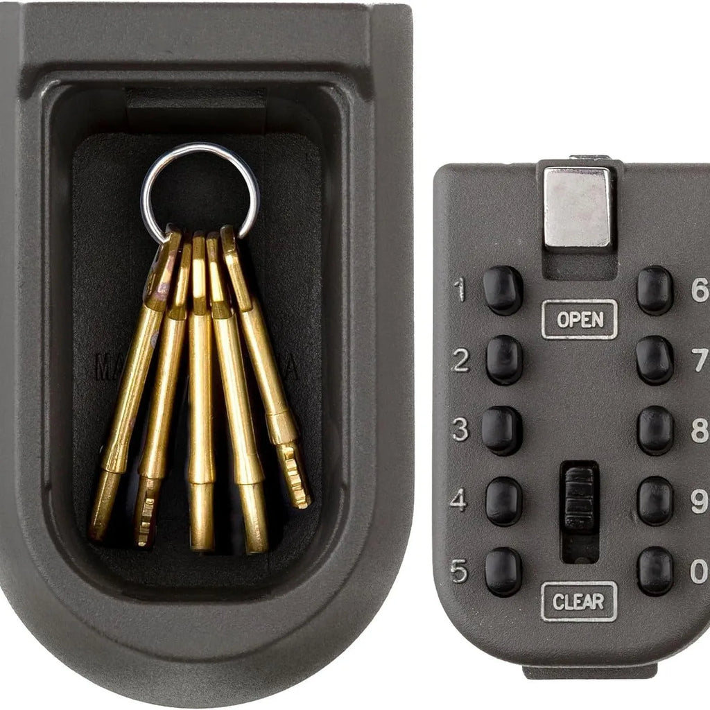 Aluminium alloy password key box mounted on an outdoor brick wall for secure storage.