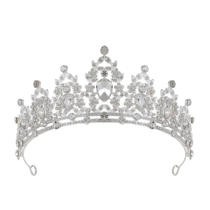 Baroque crown bride headdress with rhinestones in silver and gold colour options