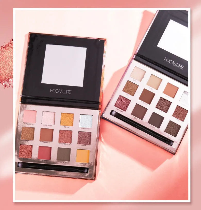 Focallure Shining Eyeshadow Palette with 12 colours of shimmer eyeshadow in a compact case