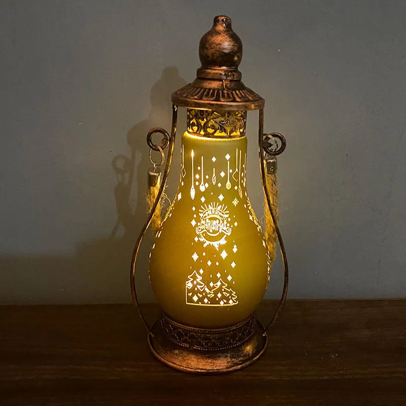New Chinese style glass LED oil lamp ornament in red, hanging as decorative Christmas lighting.