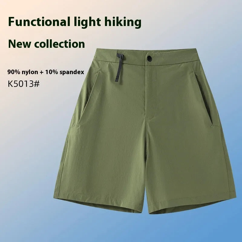 Men's quick-drying sports shorts in khaki with four-sided elastic and 3D cutting.