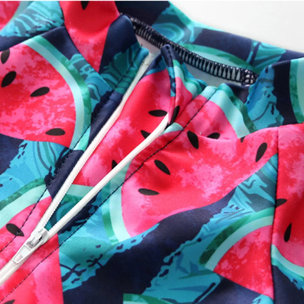 Cool watermelon children's swimwear set with long sleeves and fruit print for girls ages 3-8