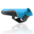 Blue waterproof reflective big dog jacket with Oxford cloth shell and fleece lining on a large dog