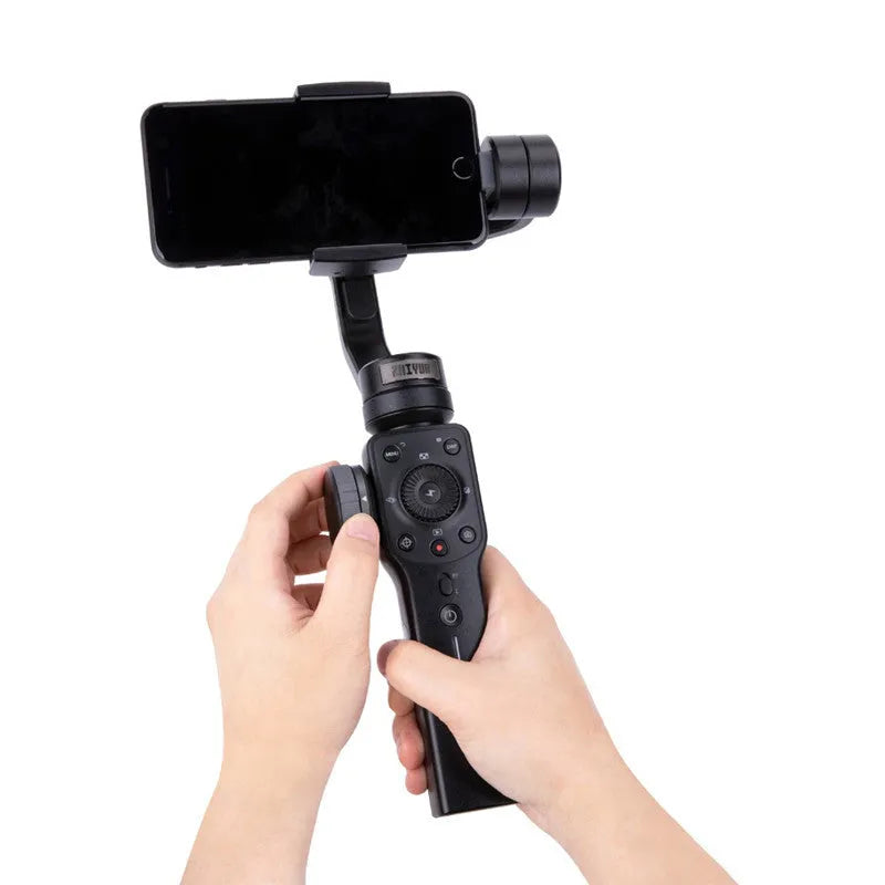 Black handheld smartphone video stabilizer gimbal for mobile phone filming