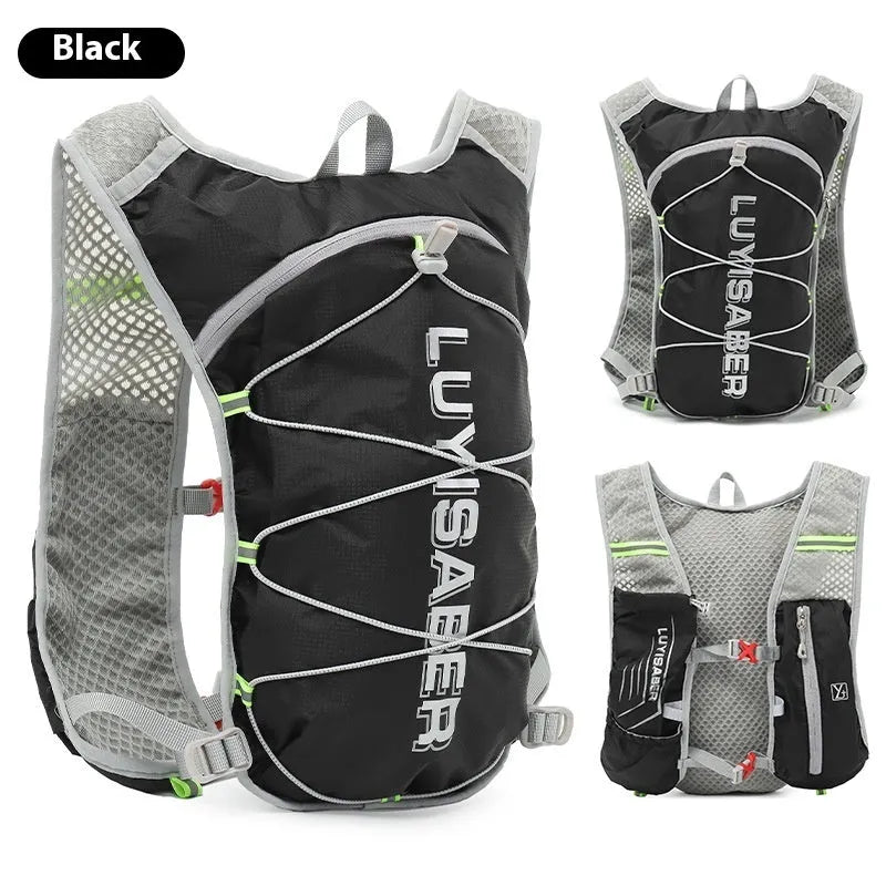 Multifunctional nylon running backpack with reflective strips, shown in a solid colour.