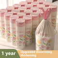 Pink degradable drawstring garbage bag with argy wormwood mosquito repellent formula.