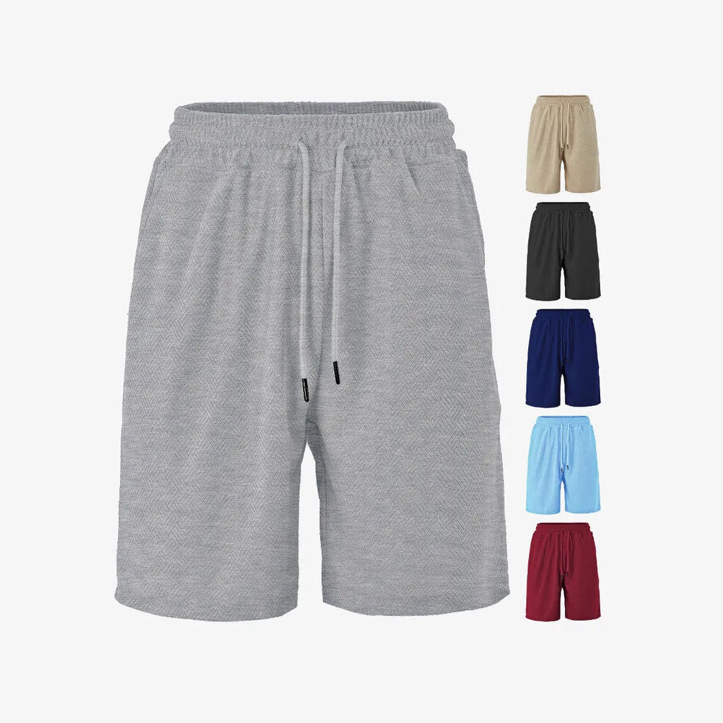 Men's loose fit towel jacquard casual shorts in navy blue, front view