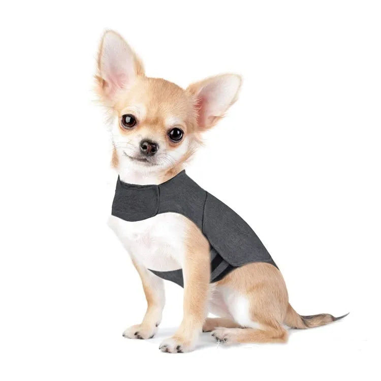 Heather Grey dog anxiety pressure vest and warm jacket in brocade cotton ponte de roma fabric.