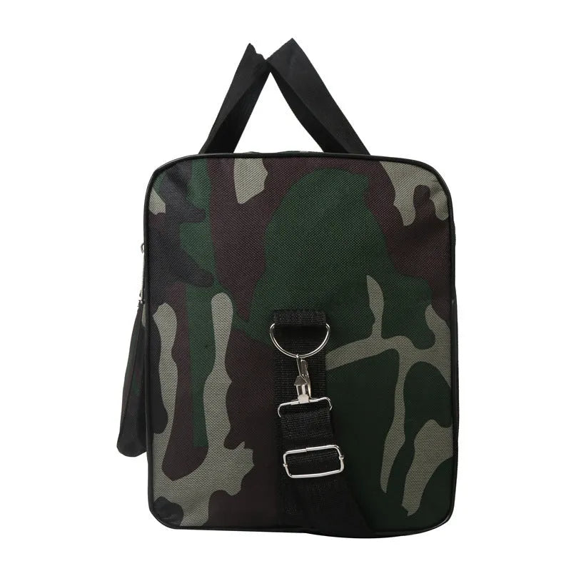 Camouflage waterproof luggage bag with striped polyester lining showing 20L capacity