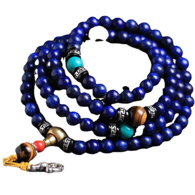Natural lapis lazuli stone 108 prayer bracelet with animal or zodiac motif beads