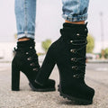 Women's suede high heel boots with thick 8cm heels in multiple colours