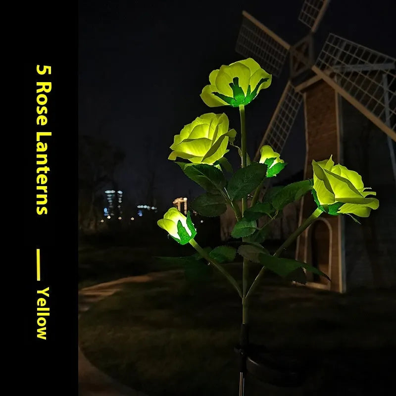 Flower-shaped solar LED ground lamp for garden lighting with colour-changing LEDs
