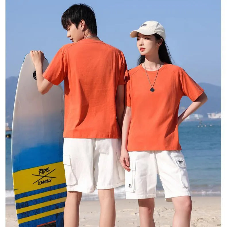 Men's pure cotton straight cut short sleeve t-shirt in solid colour