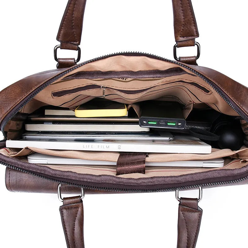 Large capacity synthetic leather shoulder computer bag in solid colour 8005 horizontal black variant