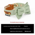 Dog collar with lettering and bowknot leather hand holding rope set in creamy green colour for small dogs