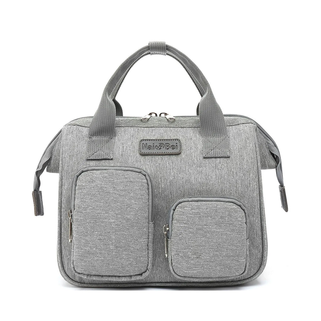 Grey and pink grey women's waterproof Oxford cloth handbag with an outer pocket and large capacity.