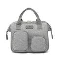 Grey and pink grey women's waterproof Oxford cloth handbag with an outer pocket and large capacity.