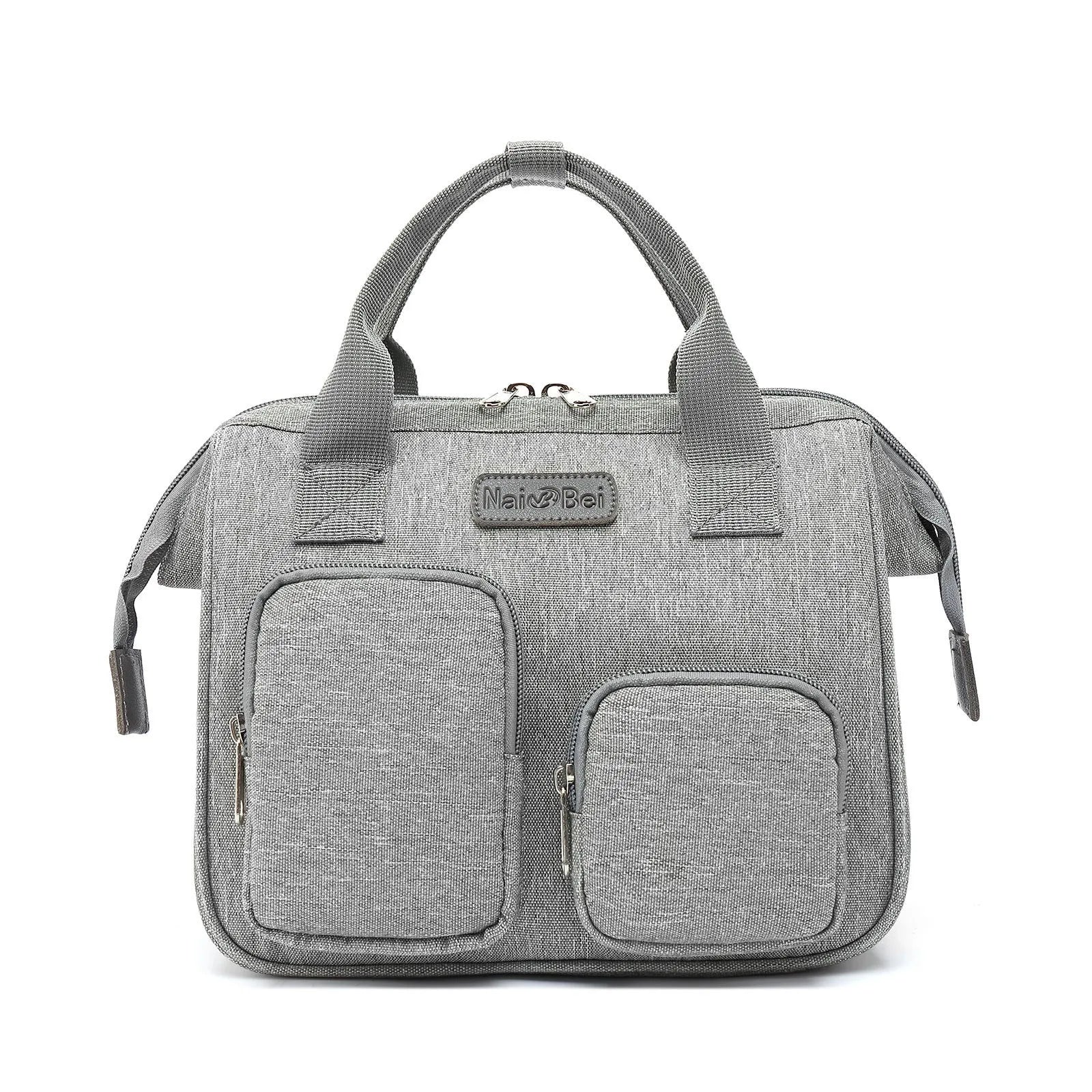 Grey and pink grey women's waterproof Oxford cloth handbag with an outer pocket and large capacity.