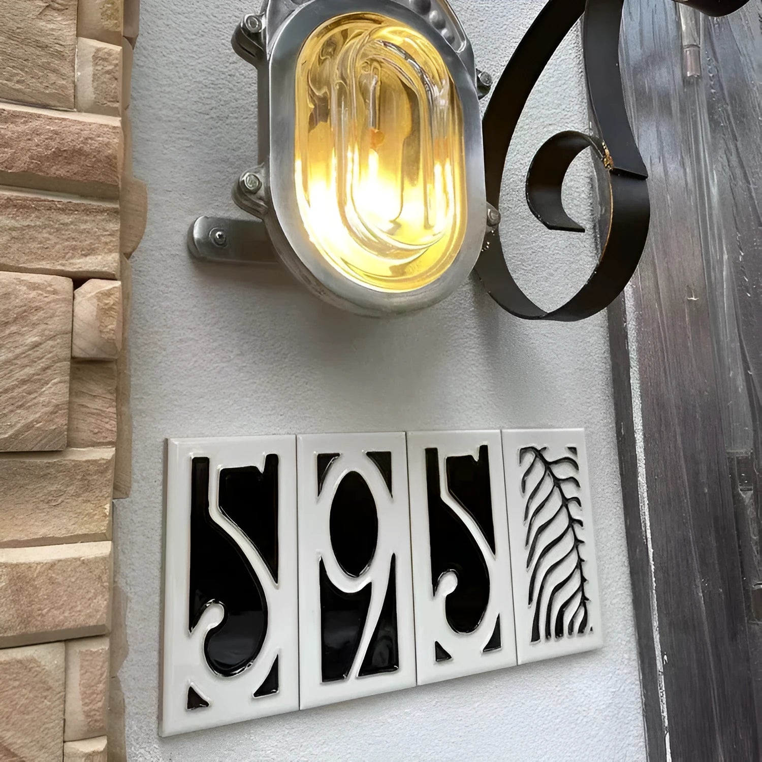 Handmade retro-style enamel ceramic doorplate number measuring 76mm by 152mm