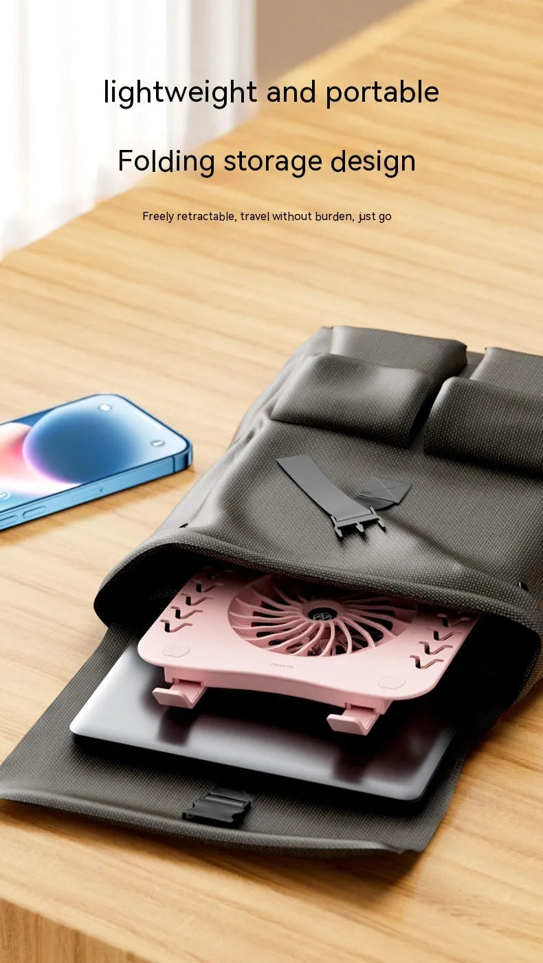 Portable folding notebook radiator cooling stand in grey with charging cable, size 250x220mm