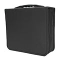 Black Oxford fabric CD storage binder with zipper closure and carrying strap