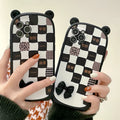 Black and white lattice bow silicone phone case for iPhone, protective shell style