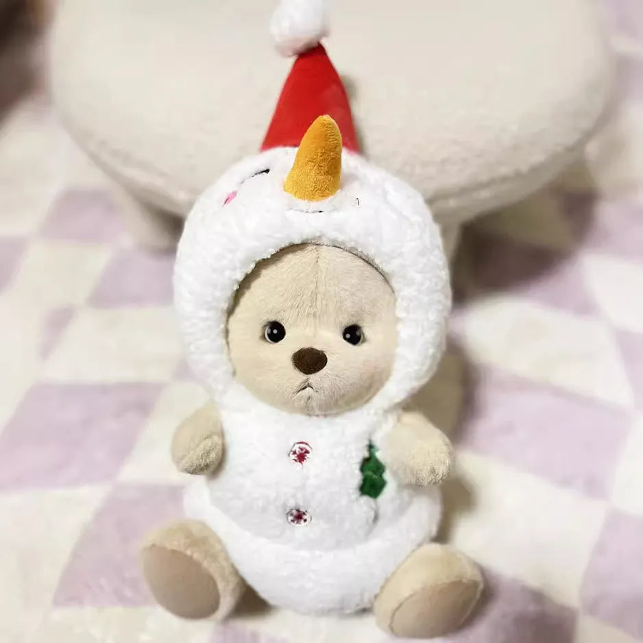 30cm Momo Bear plush doll wearing a white snowman Christmas costume set