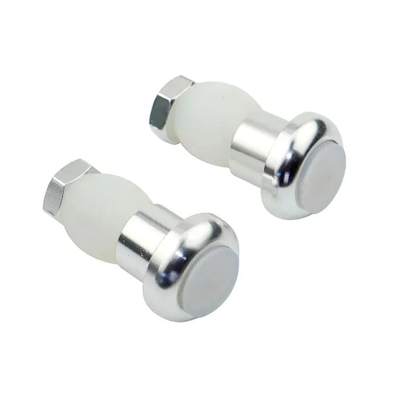 A pair of anodised aluminium bicycle handlebar safety lights in a choice of colours, showing the LED lens and mounting nut.