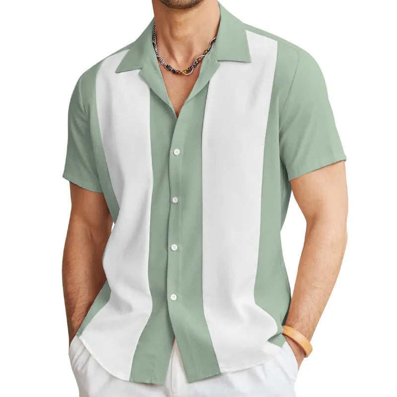 Men's striped slim fit polyester Hawaiian shirt in DXCS-327 colour, cardigan style, for seaside daily wear