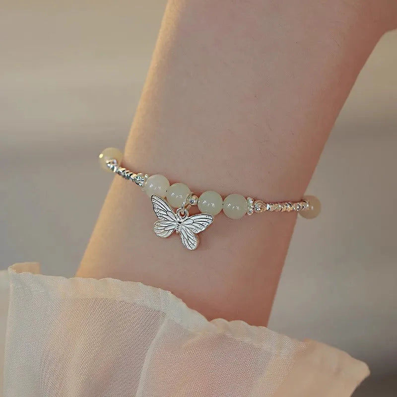 Silver butterfly necklace and bracelet set for women with electroplated copper construction