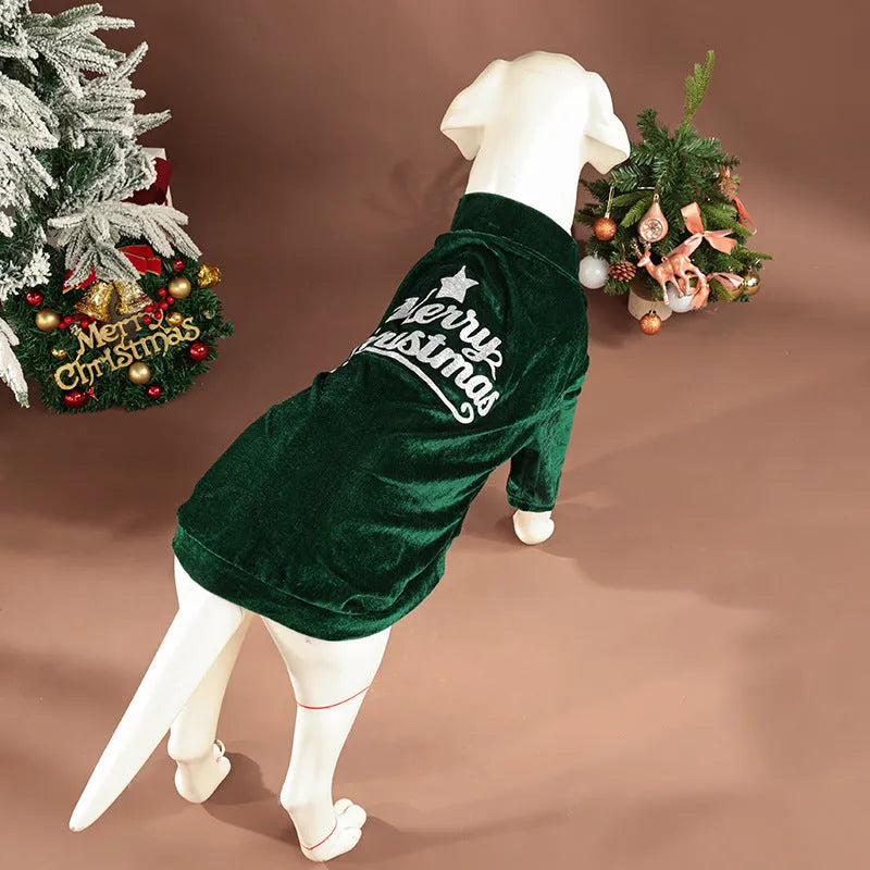 Red and green polyester Christmas pet coat for dogs, sizes S to 6XL, European and American style