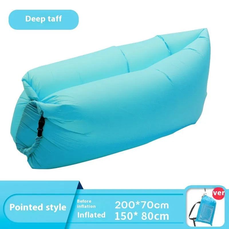 Inflatable lazy sofa in outdoor setting with colourful design options