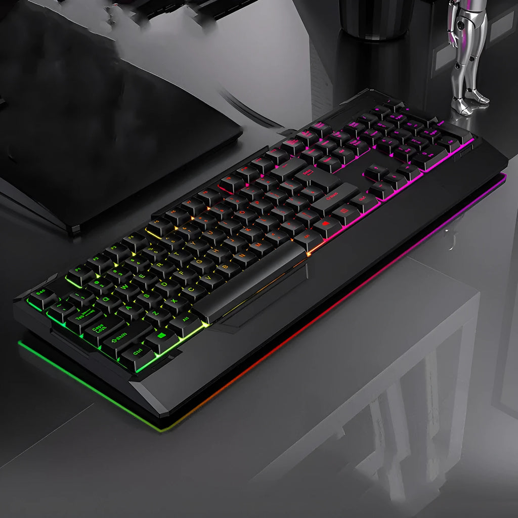 Two-piece keyboard and mouse set with backlit 104-key USB keyboard, 405x165x38mm, ABS, black mixed light