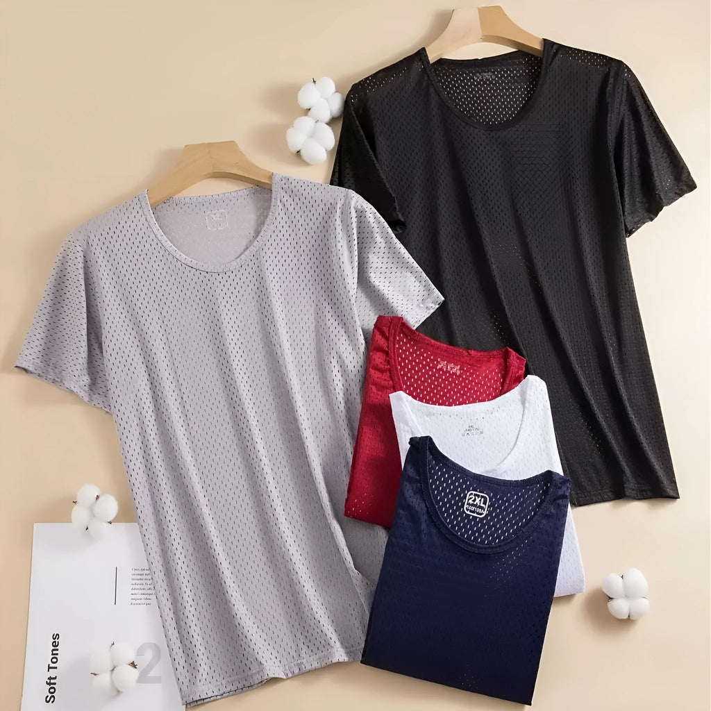 Men's ice silk short sleeve T-shirt in solid colour with crew neck and loose fit design