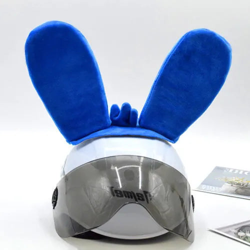 Rabbit Glow helmet decoration with Velcro bottom on a ski helmet, shown in blue LED style.