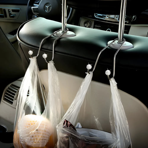 Stainless steel car seat hook with diamond rhinestone decoration in various colours