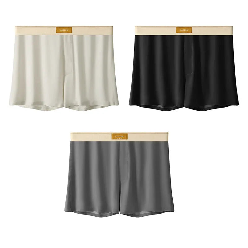 Men's ice silk underwear in solid colours showing loose fit and mid waist design
