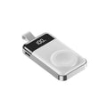Mini portable digital display wireless magnetic power bank in silver, 75x43x16mm plastic shell