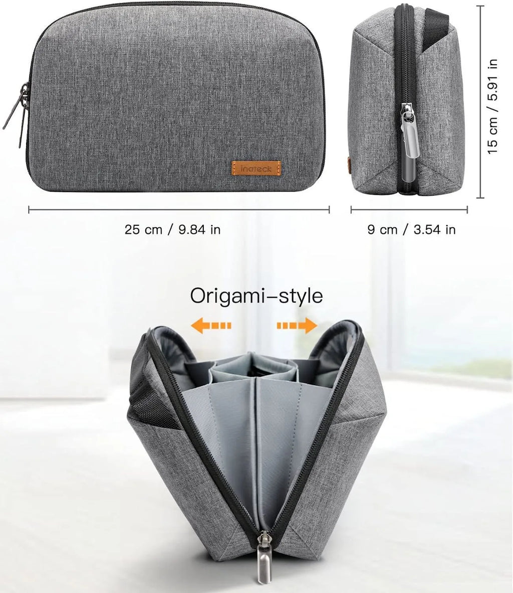 Grey polyester Japanese style cylindrical storage bag for data cables and accessories