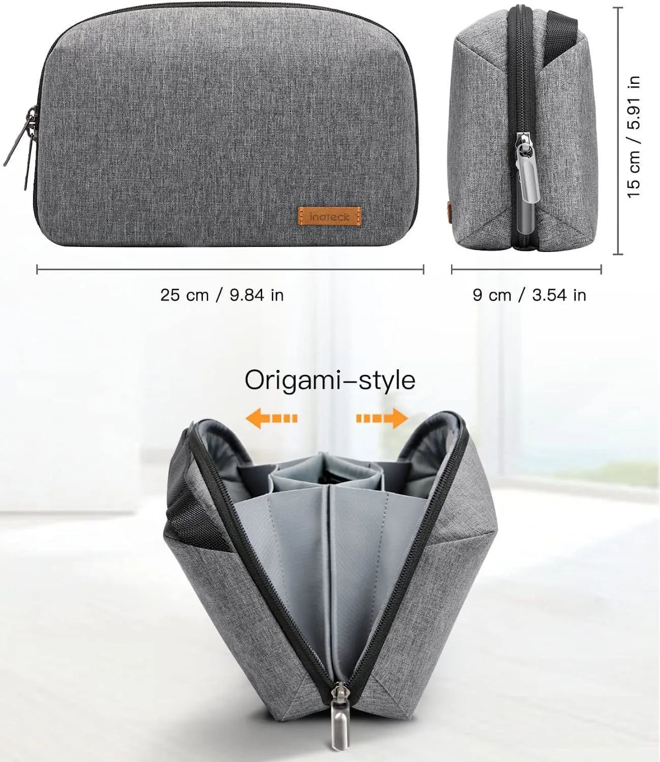 Grey polyester Japanese style cylindrical storage bag for data cables and accessories