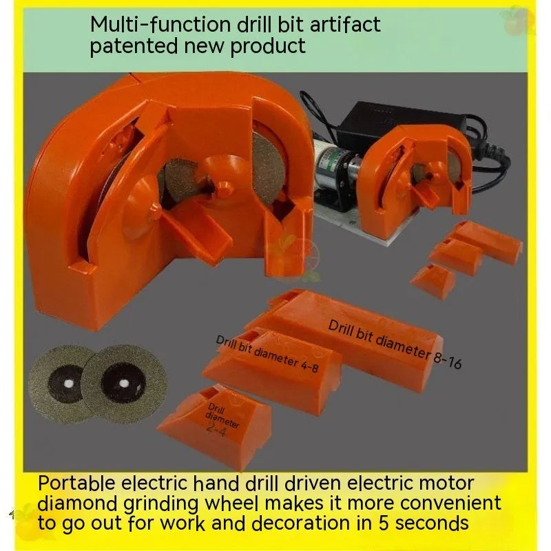 Orange universal grinding drill tool with portable design and two replacement sanders